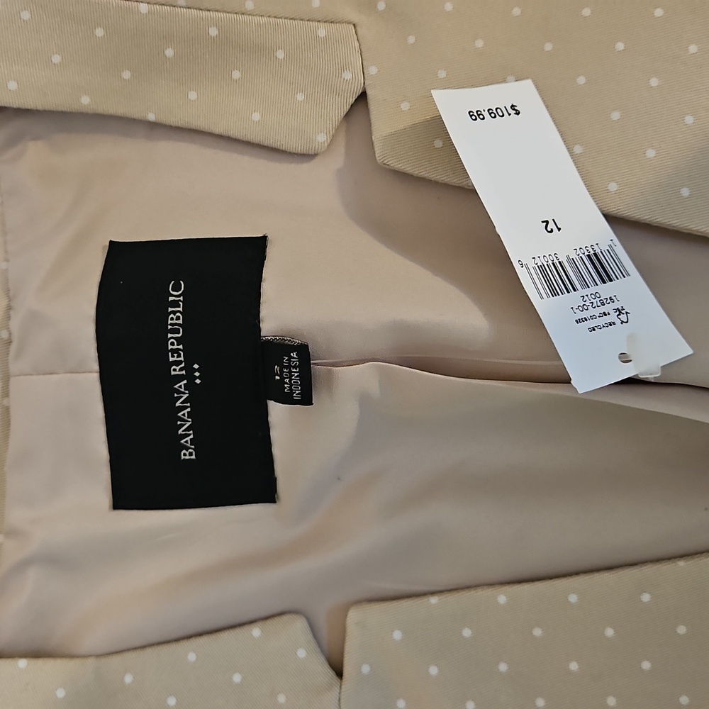 Banana Republic Tan & White Polka Dot Blazer Suit Jacket Womens 12 NEW - Picture 2 of 8